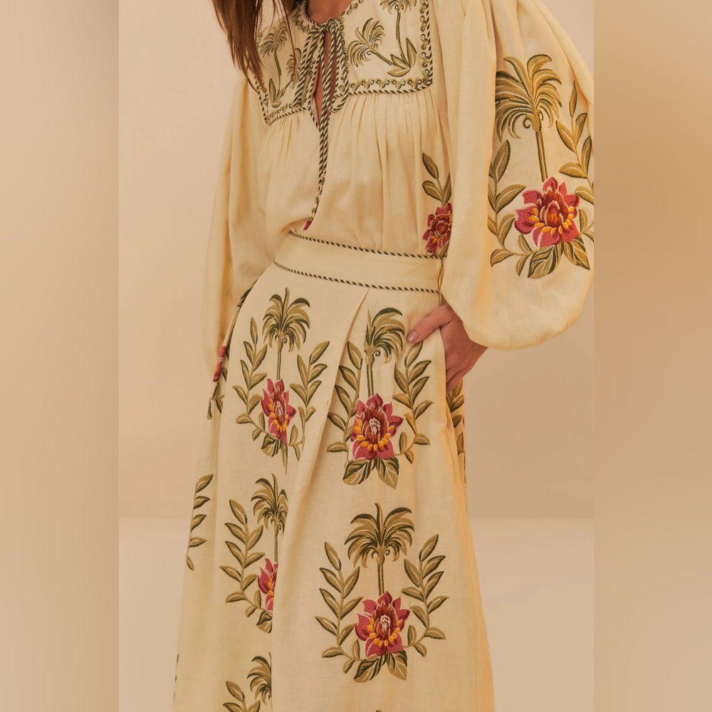 FARM RIO Tropical Flower Embroidered Sand Maxi Skirt - Picture 4 of 6